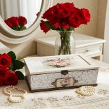 Rózsás tükrös fadoboz