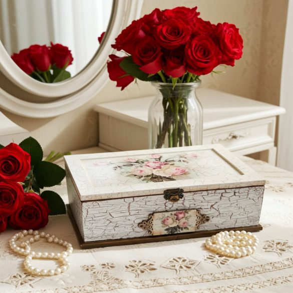 Rózsás tükrös fadoboz