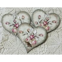 Fa Szívecske  rózsaszín rózsa mintával díszítve
