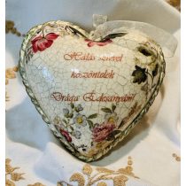 Rózsás, antikolt Szívecske felirattal -pirosas betűkkel
