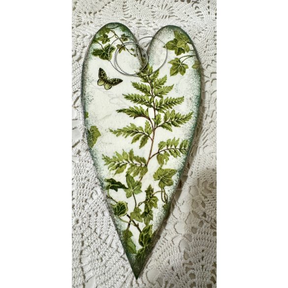 Francia formájú Fa Szívecske  rózsaszín rózsa mintával díszítve