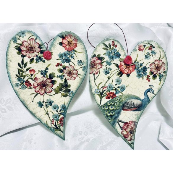 Íves Francia formájú Fa Szívecske  tavaszi mintával díszítve