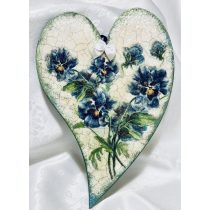   Íves Francia formájú Fa Szívecske  kék Árvácska mintával díszítve