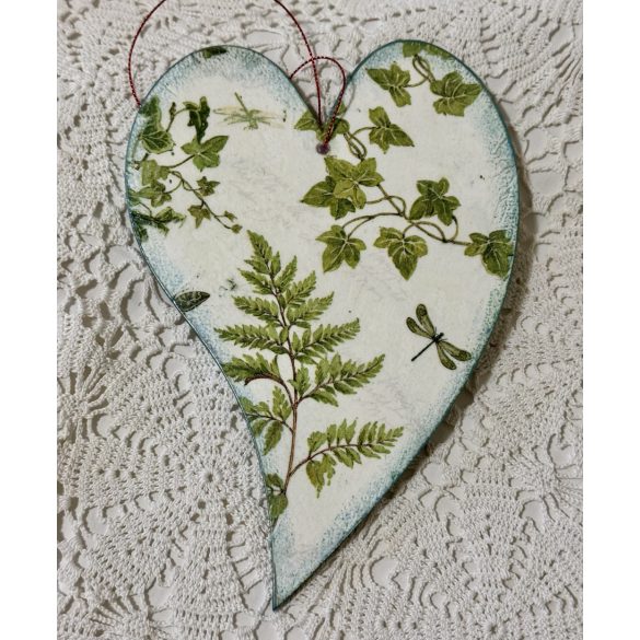 Íves Francia formájú Fa Szívecske  kék Árvácska mintával díszítve