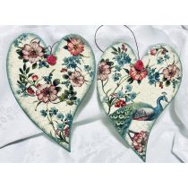   Íves Francia formájú Fa Szívecske  Páva mintával díszítve